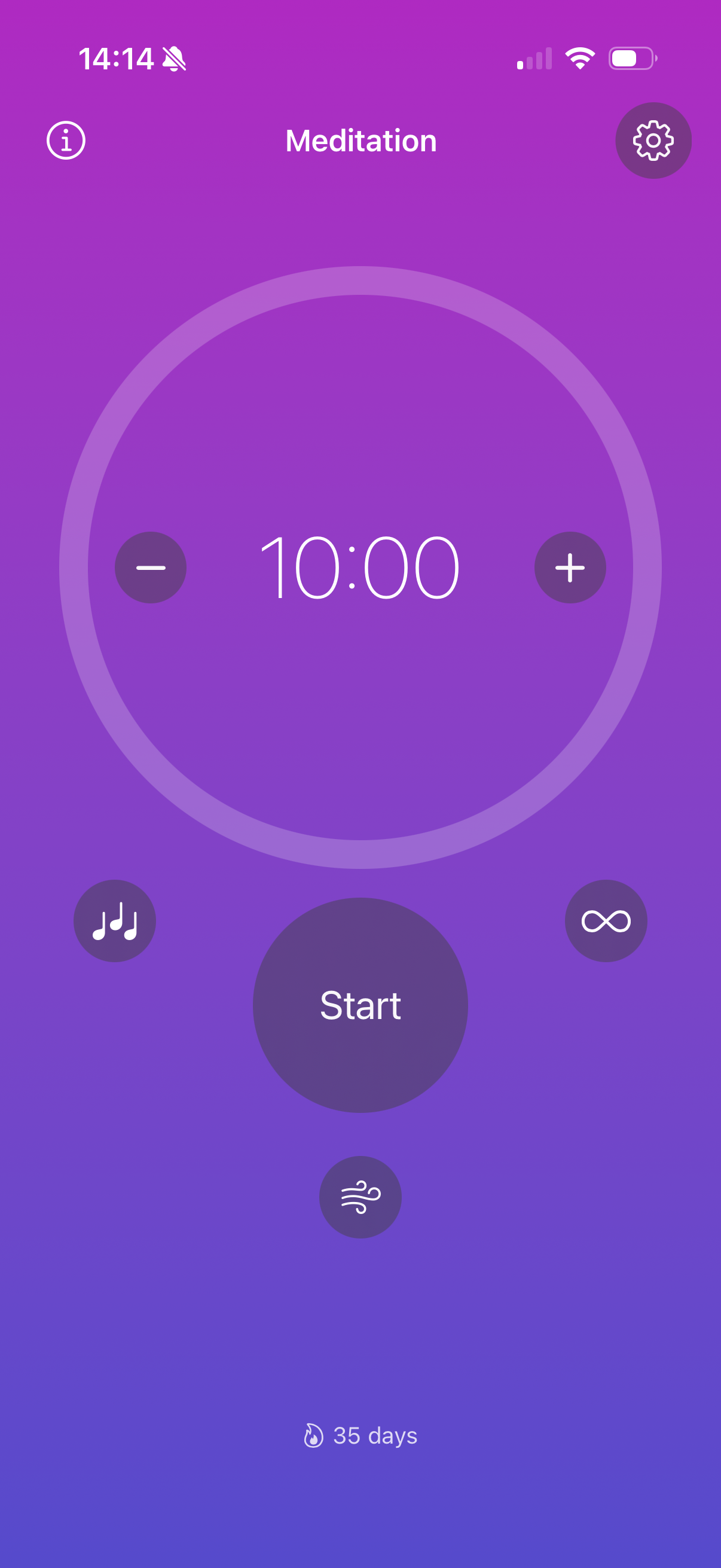 Meditation Timer – Start screen